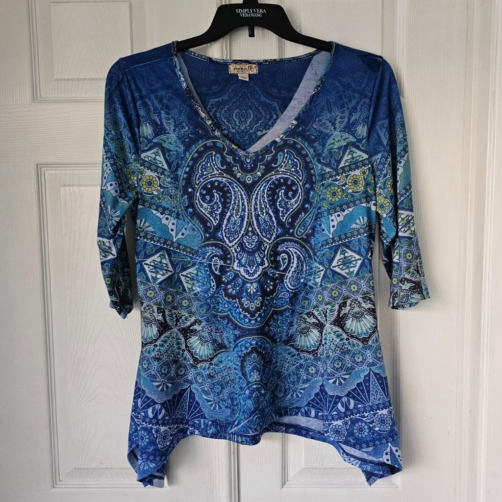 Y2k Boho Blue Mermaid Beachy Aesthetic Half Sleeve Flowy Blouse